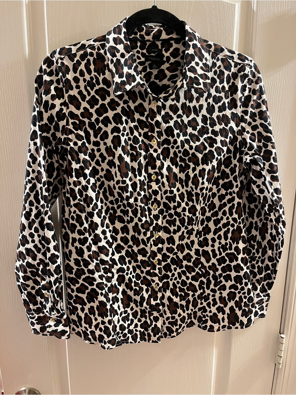 Talbots Leopard-Print Button Front Blouse - Black, Brown & White